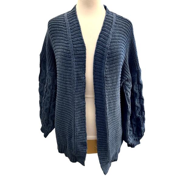 Misslook Blue Chunky Cable Knit Balloon Puff Sleeve Cardigan XXXL Cozy warm - Picture 3 of 10